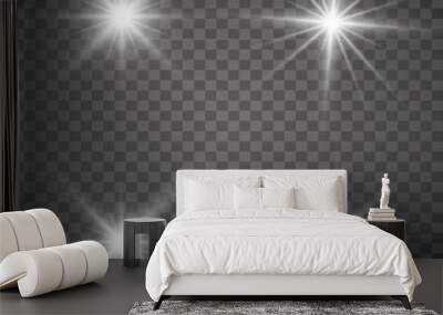 Glow light effect. Starburst with sparkles on transparent background. Vector illustration. Sun Wall mural