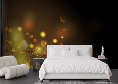 Golden particles. Glowing yellow bokeh circles abstract gold luxury background. Wall mural