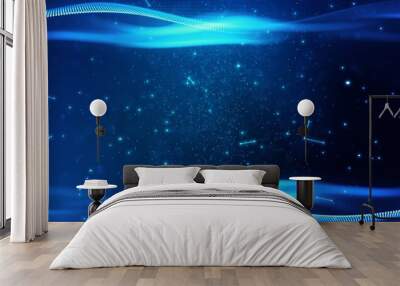 Blue digital network with abstract futuristic design, ideal for technology and science concepts. Wall mural