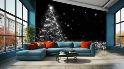 Christmas Tree with Falling snowflakes and particle lights glowing  overlay for luxury background, creating a festive and elegant Christmas holiday atmosphere. Wall mural