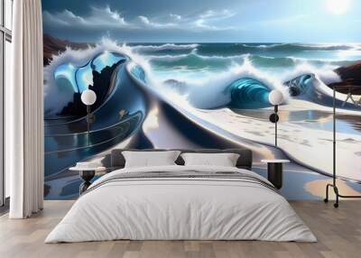 Metallic Waves on Rocky Shore Wall mural