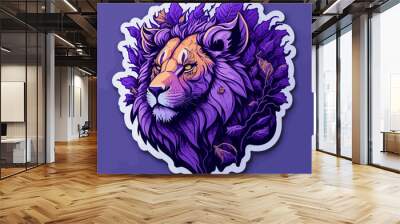 Cute lion with purple flowers. vector illustration for t shirt design, banner, poster, sticker Wall mural