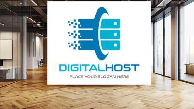 Digital hosting vector logo template. This design use technology symbol. Suitable for website or data. Wall mural