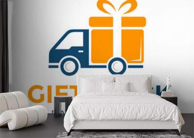 Gift truck vector logo template. This design use truck and gift symbol. Suitable for business Wall mural