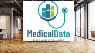 Medical data vector logo template. This design use stethoscope and graph bar symbol. Suitable for health or management. Wall mural