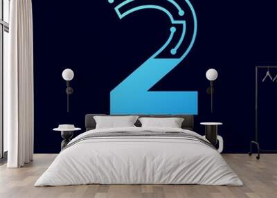 Number two technology vector logo template. This design use blue and dot symbol. Suitable for text. Wall mural