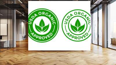 USDA organic approved vector logo template. This design use green leaf. Suitable for product label. Wall mural