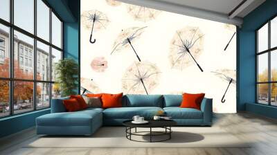 A whimsical design featuring umbrellas adorned with floral patterns. Wall mural