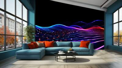 Abstract background with a wave shape made of glowing dots and lines Wall mural