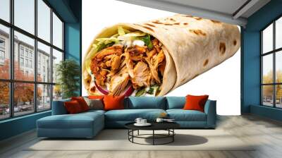 A Shawarma pita roll with chicken isolated on transparent or white background, png Wall mural