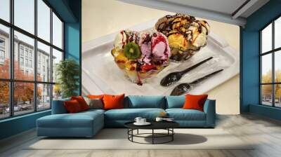 Fruit salad with ice cream meal Wall mural