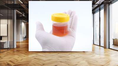 Hand hold bottles of urine test sample Wall mural