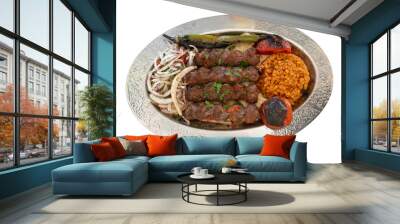 Top view traditional turkish meat and food service ,isolated on white background Wall mural