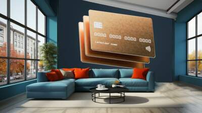 Gold and silver credit card 3D rendering mockup template on the background with clipping path. Abstract design electronic card for bank business, payment history, shopping, e-commerce, social business Wall mural