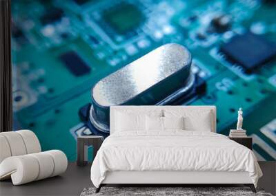 Close up image of crystal oscillator or electronic oscillator circuit. Electronic component. Wall mural