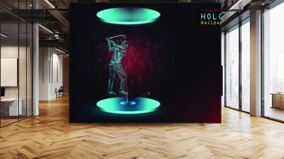 The series of hologram wallpaper. Action figure of a golf player on light projection. Wall mural