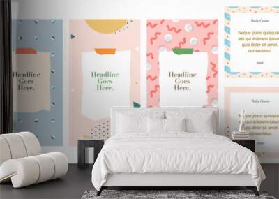 social media instagram influencer account quote story post template set of four. background graphic design elements. backdrop. motivation inspiration. trendy pattern with flowers and geometric shapes Wall mural