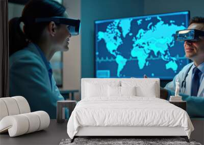 Doctors Wearing VR Glasses at Meeting, Medical Healthcare Concept Wall mural