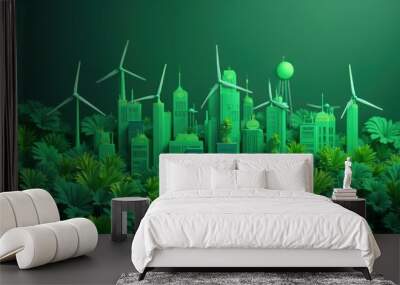 Eco-Friendly Cityscape, concept of sustainable urban development and environmental conservation. Wall mural