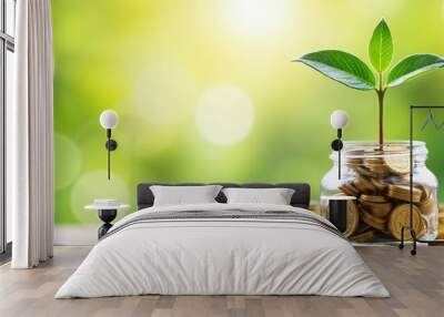 Growing Money Plant in a Glass Jar - Financial Growth Concept - Investment Wall mural