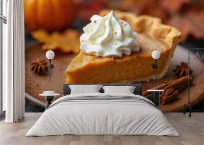 Pumpkin Pie with Whipped Cream and Spices - Delicious Thanksgiving Dessert Wall mural