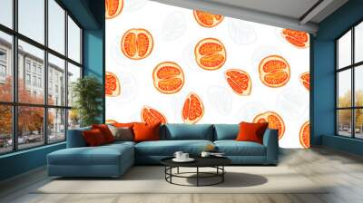 Citrus slice oranges fruit outline and colors seamless  pattern on white background. Vector flat cartoon illustration. Wall mural