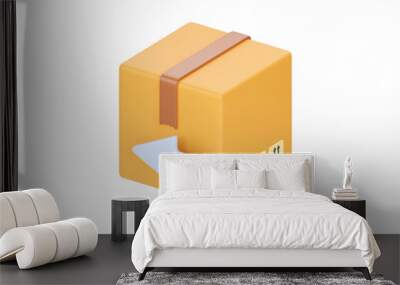 3d box or delivery package return icon. Cardboard parcel concept with white arrow on white background Wall mural