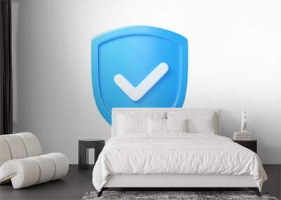 Shield 3d icon - cyber guard illustration, blockchain protect safety element and access blue symbol Wall mural