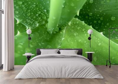 Aloe vera water drop background close up macro Wall mural