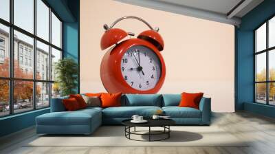 Red Ratro Alarm clock on table with copy space Wall mural