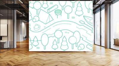 Isometric Camping Outline Illustration Wall mural