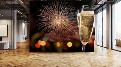 champagne with fireworks Wall mural