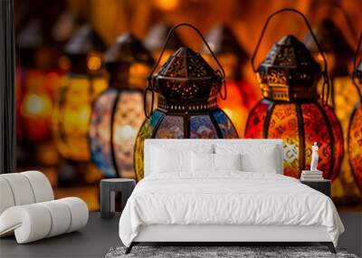 Arabic lanterns, oil lamp, symbolizing tradition and celebration, Generative AI Wall mural