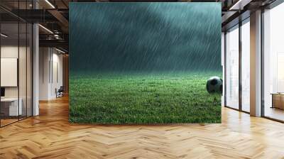 Soccer Ball Under a Rainy Sky Wall mural