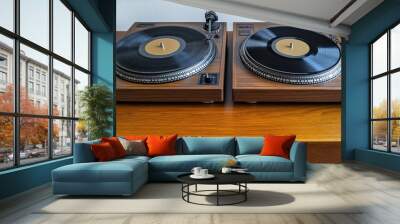 Two Turntables on a Wooden Table  Wall mural