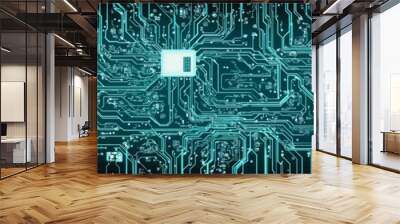 High tech digital circuit board with blue and green abstract design, perfect for posters, covers, or digital art. Vector Wall mural