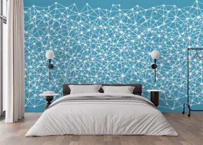 Organizational neural network texture with a blue background and white dots connected by lines, representing the complex interconnected structure of a modern organizational system. Wall mural