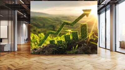 Eco-friendly growth represented by a moss-covered arrow indicating upward economic progress Wall mural