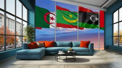  3D Illustration with national flags of the five countries which are full member states of the Arab Maghreb Union Wall mural