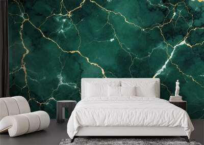 Luxury background, Green marble texture with intricate gold and white veining patterns creates a luxurious and elegant appearance, Generative AI Wall mural