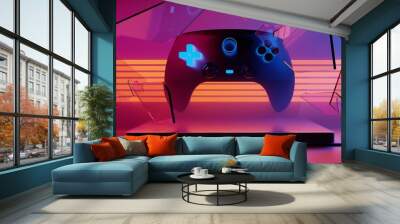 3d illustration rendering of technology futuristic cyberpunk display, gaming scifi stage pedestal background Wall mural