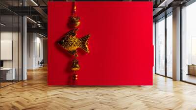 chinese happy new year holiday season greeting festival red background with gold luxury vintage oriental native hanging docoration, traditional happiness event concept Wall mural