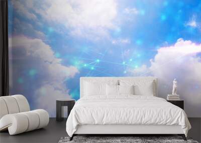 cloud storage, server online network, data roaming, ai machine deep learning, hacker to security privacy digital, sky nature background Wall mural