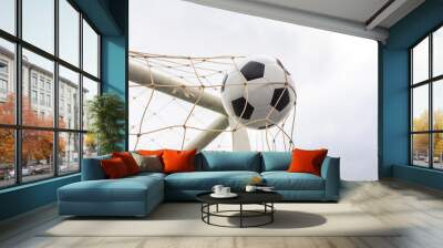 Soccer football in goal net Wall mural