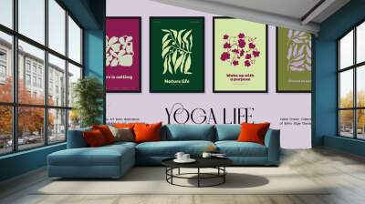 Bohemian poster collection with woman silhouettes in yoga poses and botanical illustrations for your wall art gallery Wall mural