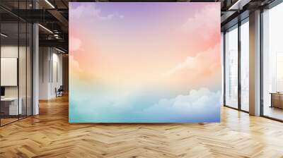 Soft gentle clouds on iridescent pastel shades background. For dreamy wallpaper, magic design, delicate backdrop, presentation, digital art, advertising, marketing materials, social media content Wall mural