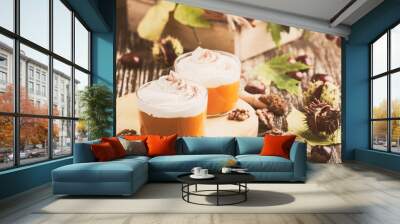 Autumn dessert of pumpkin mousse . Pastels Wall mural