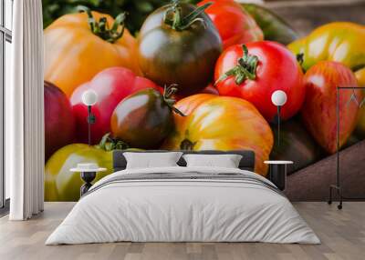 Colorful tomatoes, fresh autumn vegetables Wall mural