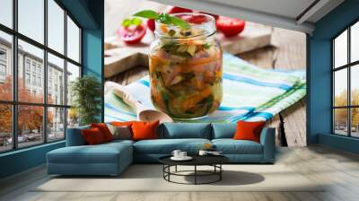 Homemade healthy vegetable  preserves in glass jar Wall mural