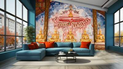 Golden Buddha in church, Thailand. Wall mural